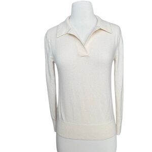 Made For Italic Camila Airy 100% Cashmere Collared Sweater Ivory Size XS Classic